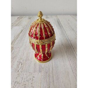 Kalifano musical egg jewelry jeweled trinket box red rhinestone Gold‎
